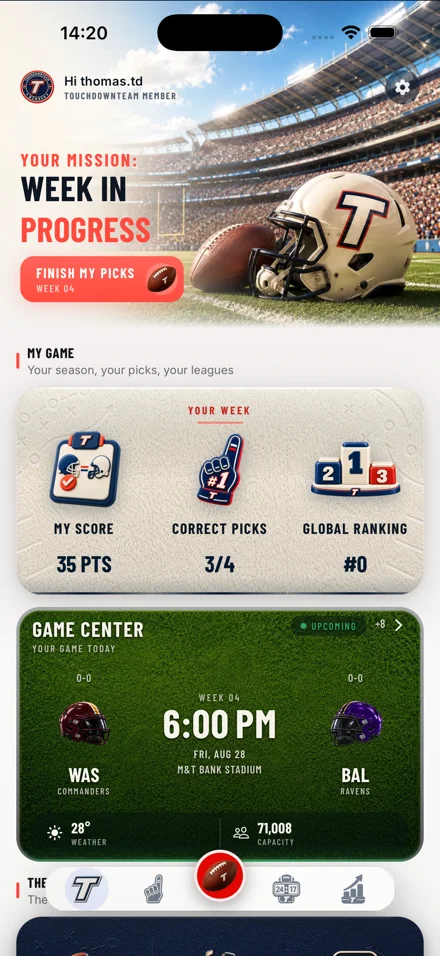The Touchdown Team app: picks, leagues and game tracking