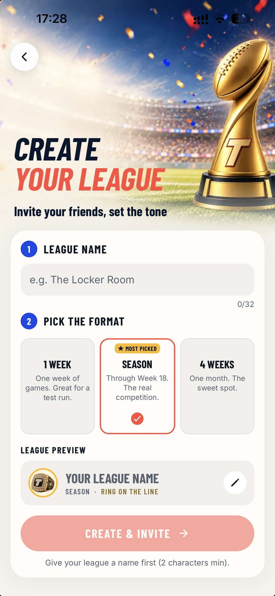 Touchdown Team — NFL 리그 설정 · 영어 · iPhone