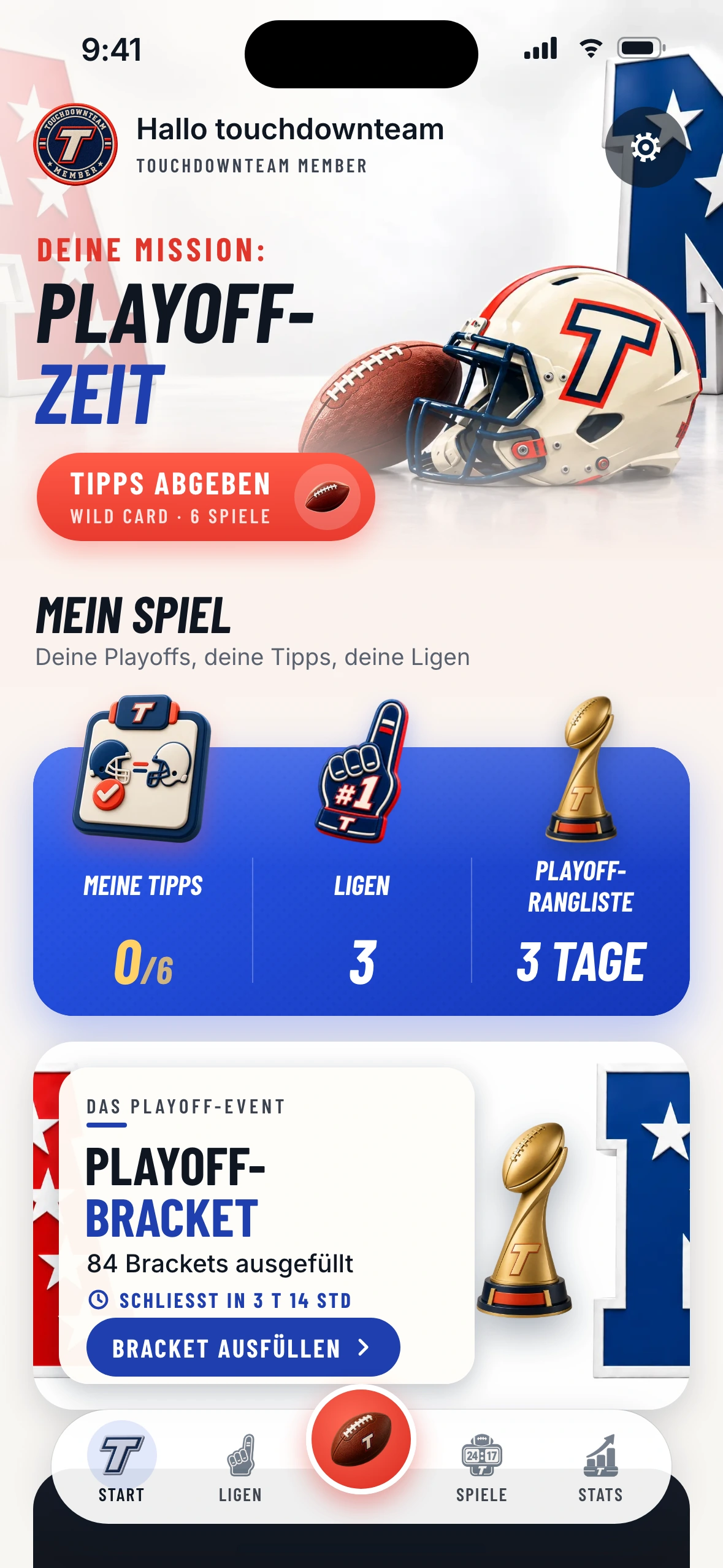Touchdown Team – Playoffs-Startbildschirm