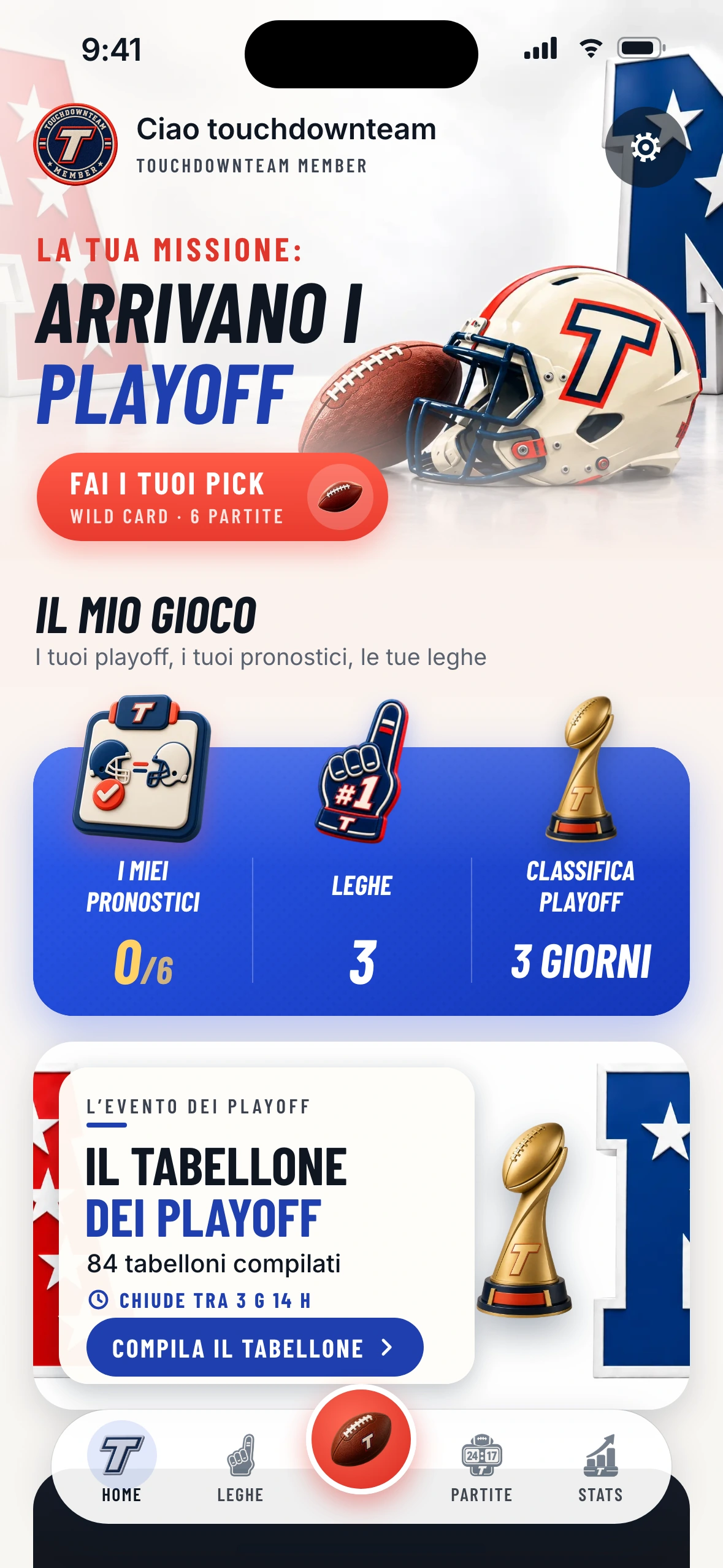 Touchdown Team — schermata iniziale Playoff