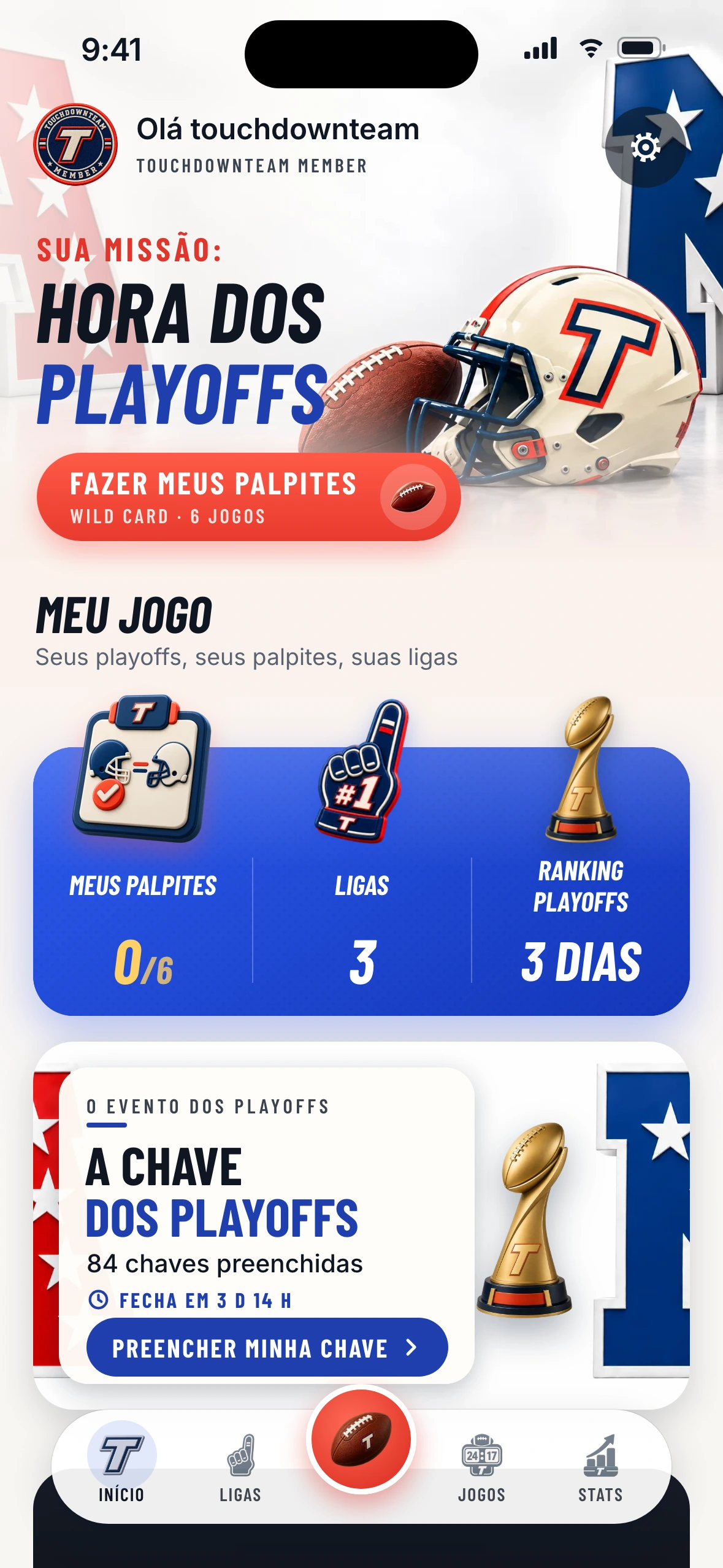 Touchdown Team — tela inicial Playoffs