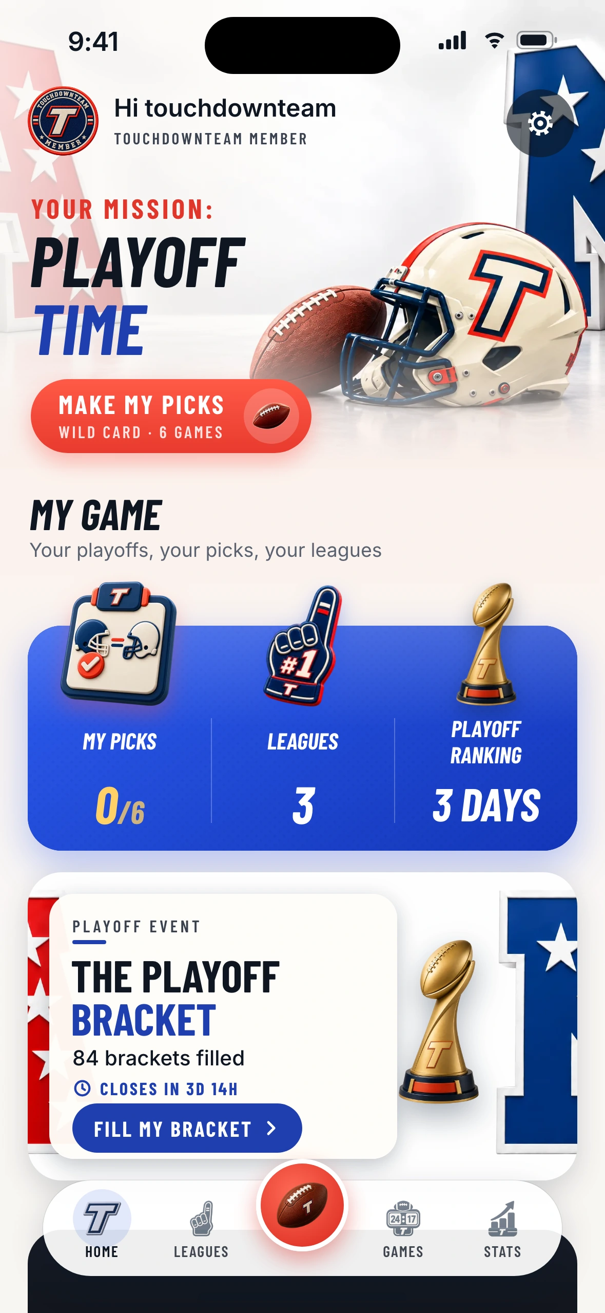 Touchdown Team — Playoffs home screen