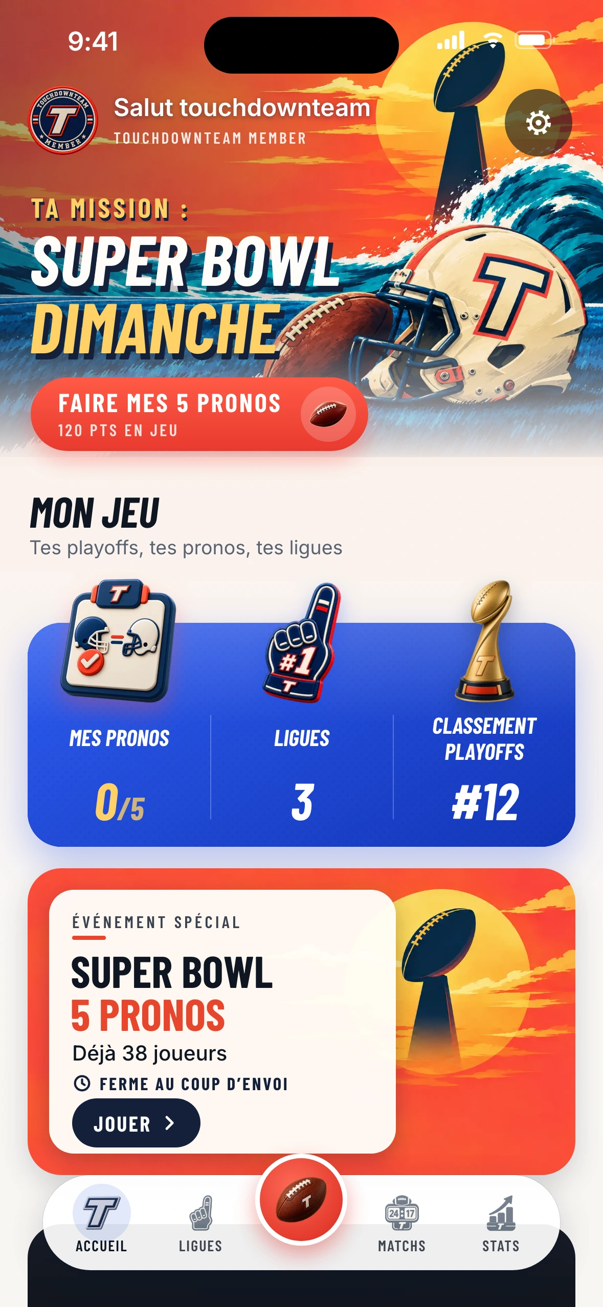 Touchdown Team — accueil Super Bowl