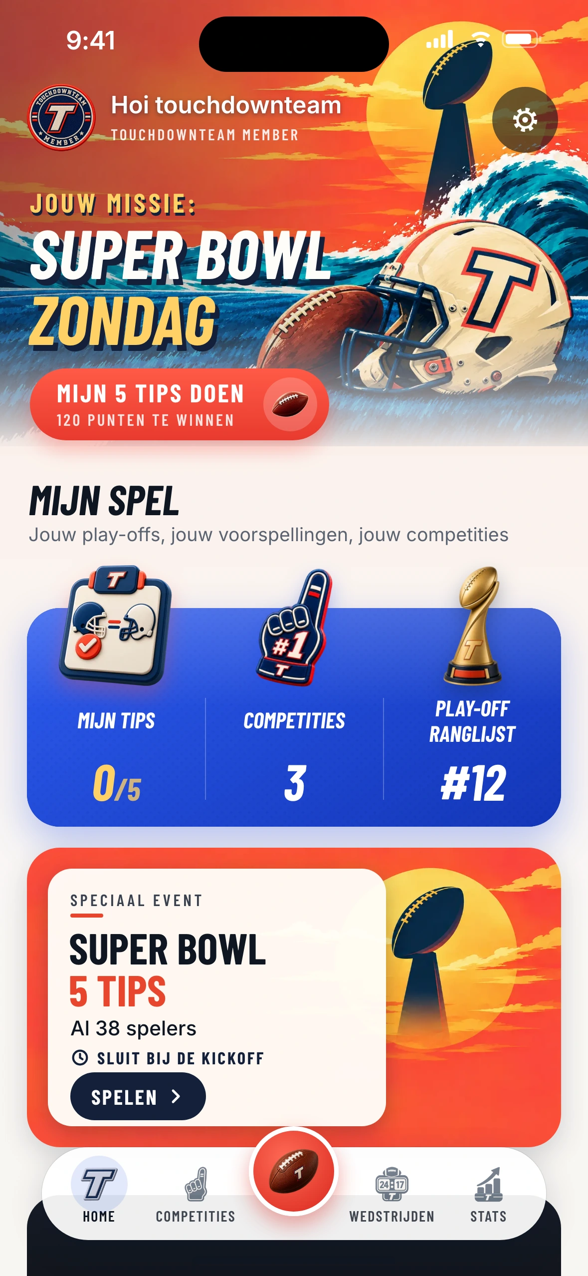 Touchdown Team — Super Bowl-startscherm