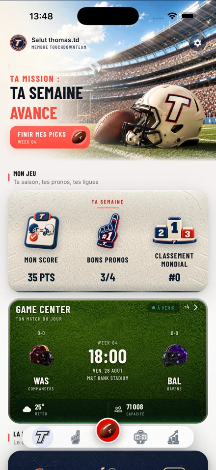 L’application Touchdown Team : pronostics, ligues et suivi des matchs